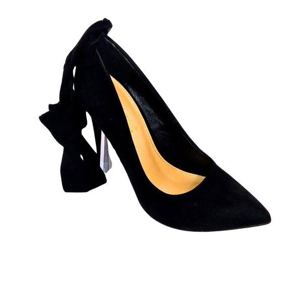 SHOE DAZZLE BLACK SUEDE WILDA PUMPS W/ANKLE LEG TIE WRAP - SIZE 8.5 - Picture 1 of 5